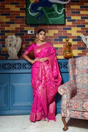 Creamy Pink Banarasi Raw Silk Saree