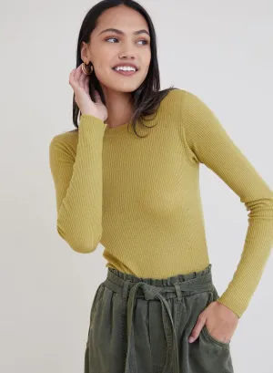 Ribbed Wool Blend Crew Neck Sweater - Golden Spruce