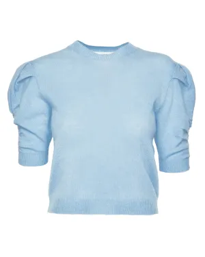 Ruched Sleeve Cashmere Sweater in Light Blue