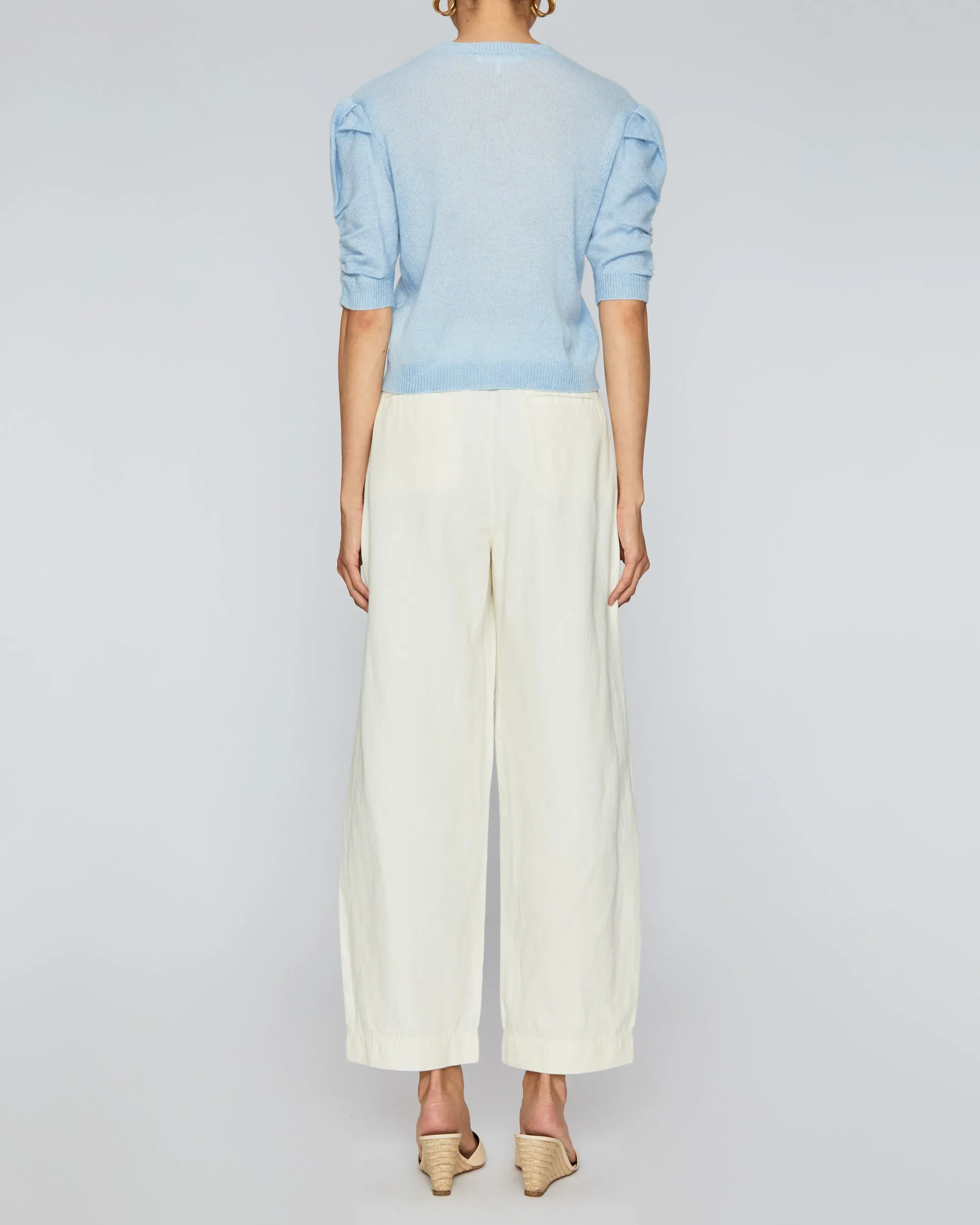 Ruched Sleeve Cashmere Sweater in Light Blue