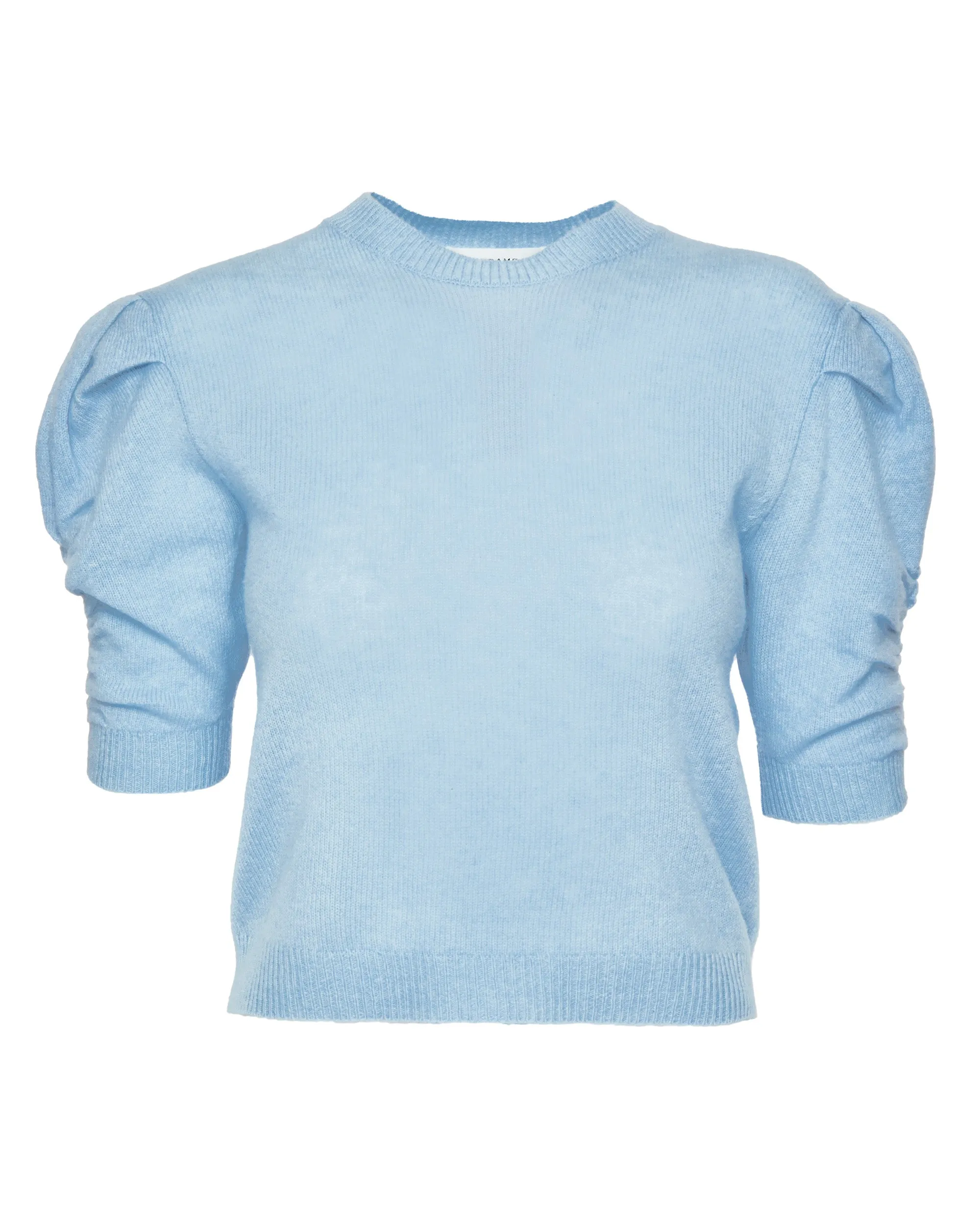 Ruched Sleeve Cashmere Sweater in Light Blue