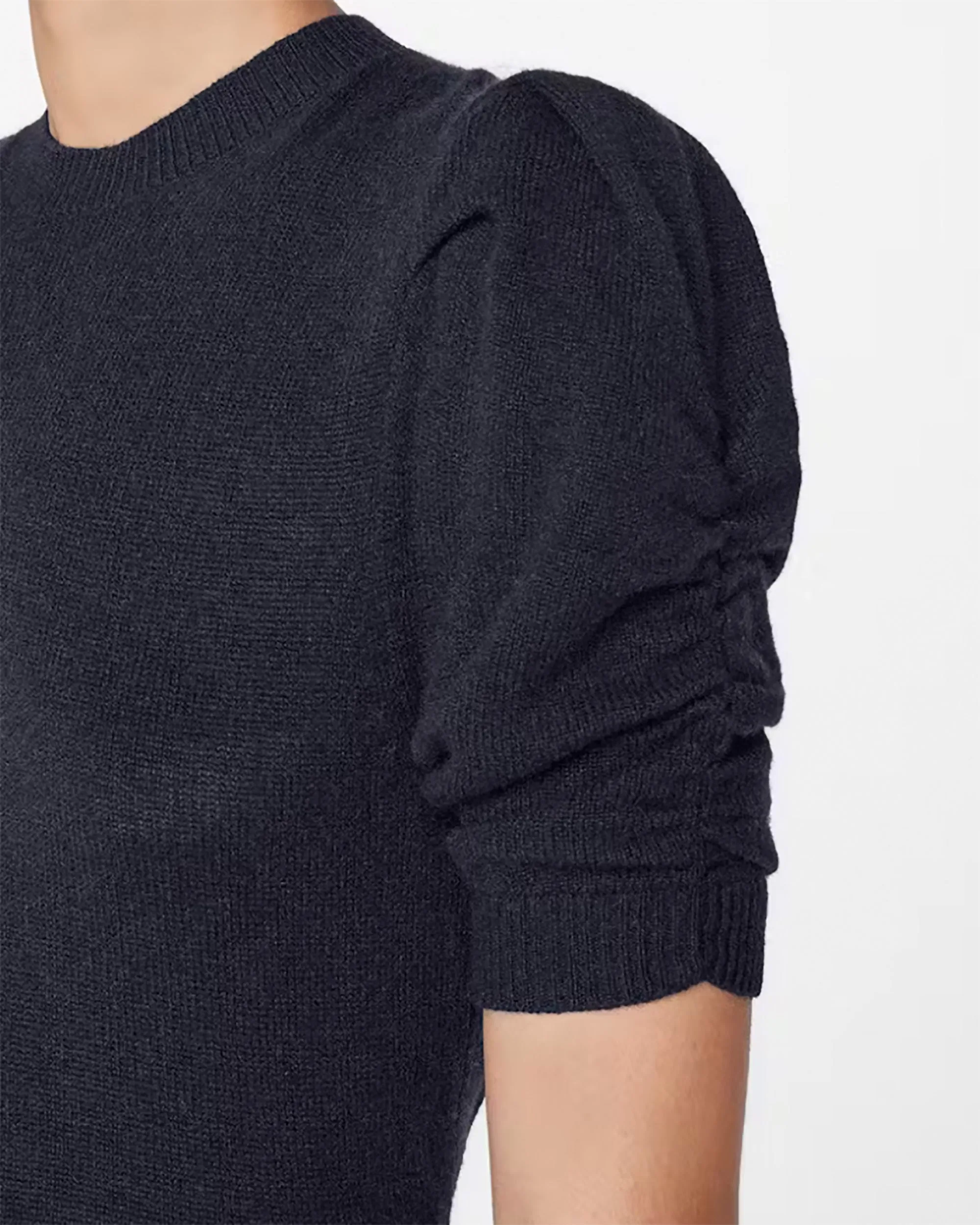 Ruched Sleeve Cashmere Sweater in Navy